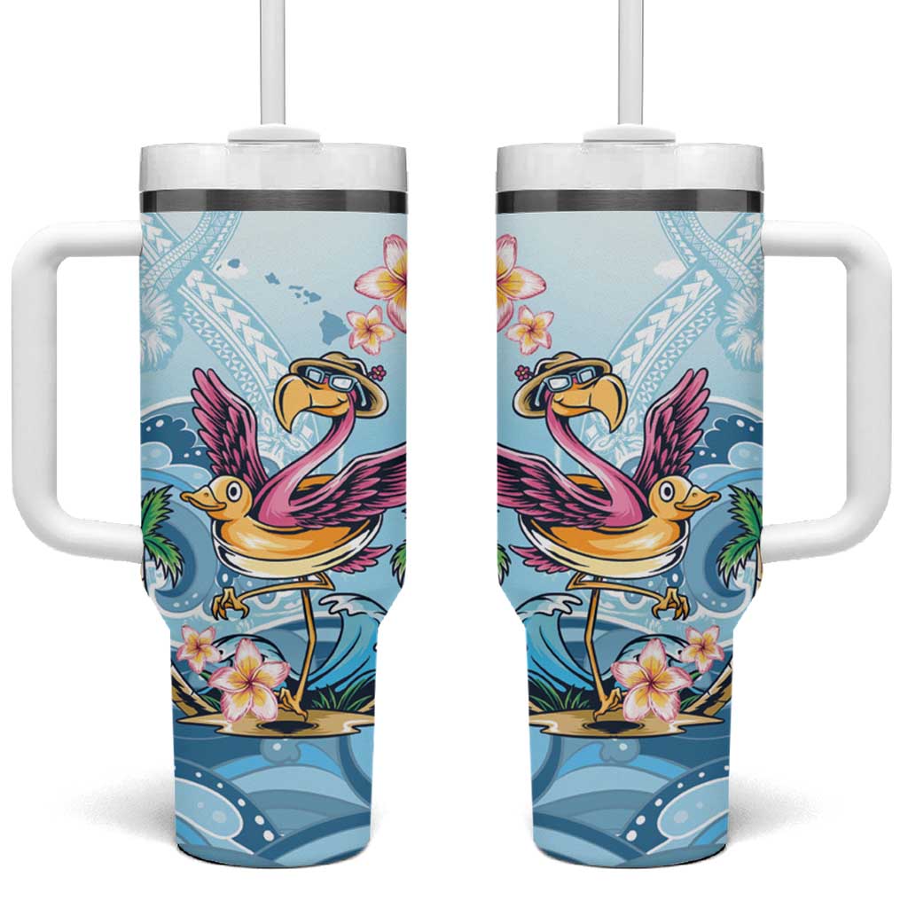 Hawaii Flamingo Tumbler With Handle Plumeria Tropical Beach