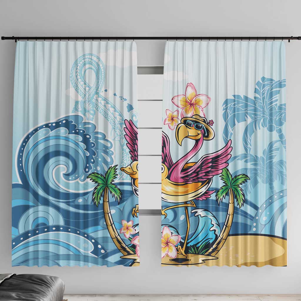 Hawaii Flamingo Window Curtain Plumeria Tropical Beach LT01 With Hooks Blue - Polynesian Pride