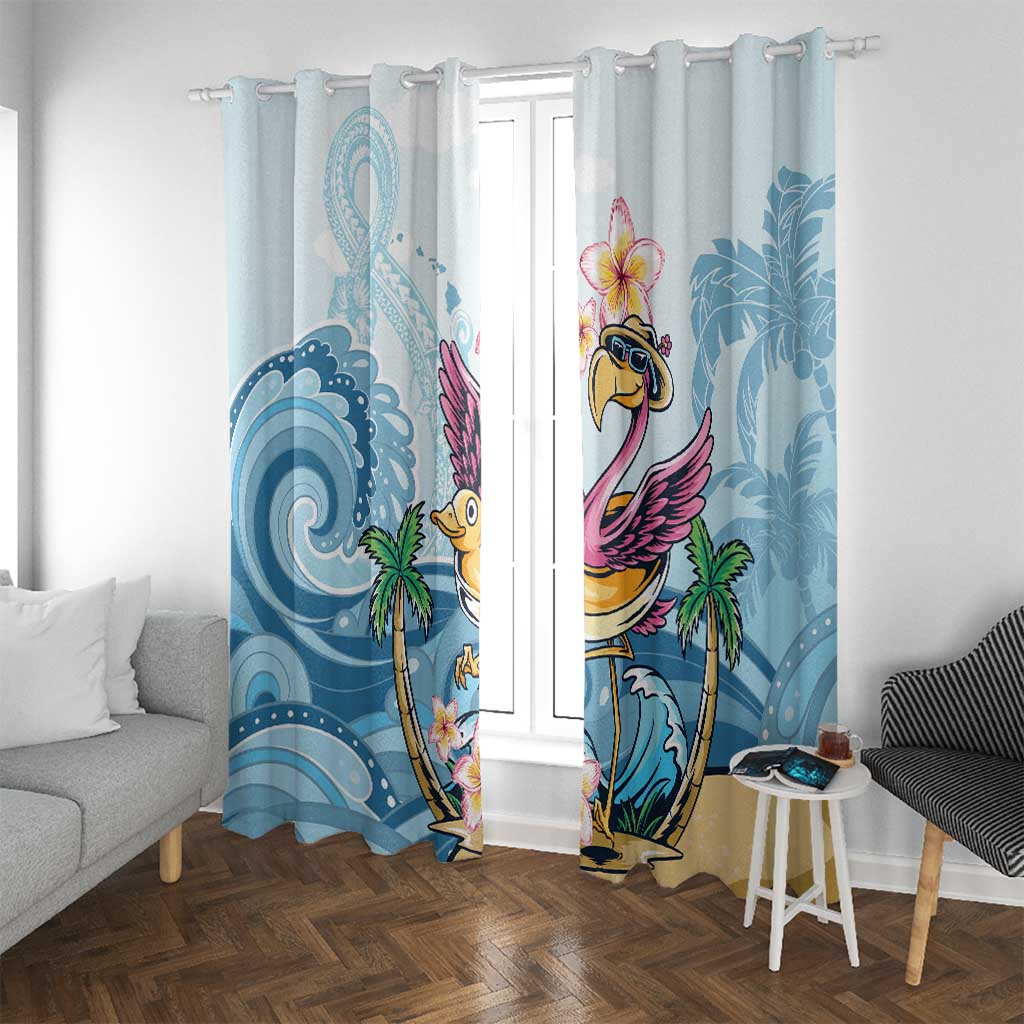 Hawaii Flamingo Window Curtain Plumeria Tropical Beach LT01 With Grommets Blue - Polynesian Pride