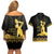 Haiti Neg Marron Gold Couples Matching Off Shoulder Short Dress and Hawaiian Shirt Lespwa pa anyen san aksyon
