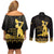 Haiti Neg Marron Gold Couples Matching Off Shoulder Short Dress and Long Sleeve Button Shirt Lespwa pa anyen san aksyon