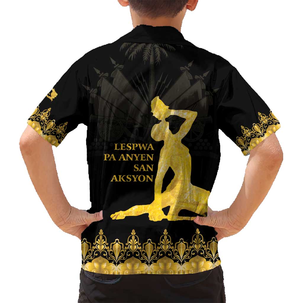 Haiti Neg Marron Gold Family Matching Long Sleeve Bodycon Dress and Hawaiian Shirt Lespwa pa anyen san aksyon