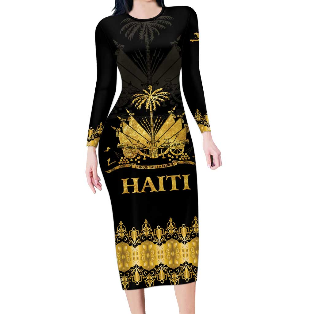 Haiti Neg Marron Gold Family Matching Long Sleeve Bodycon Dress and Hawaiian Shirt Lespwa pa anyen san aksyon