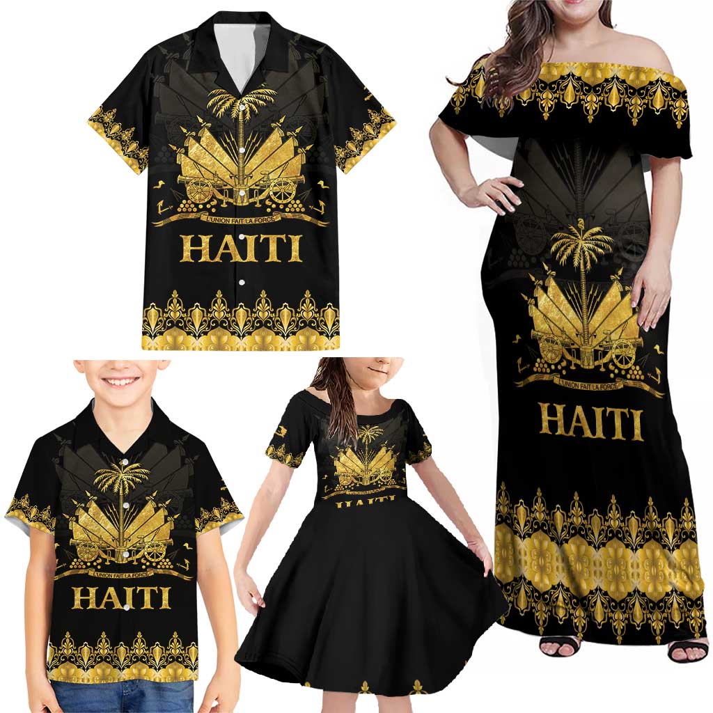 Haiti Neg Marron Gold Family Matching Off Shoulder Maxi Dress and Hawaiian Shirt Lespwa pa anyen san aksyon