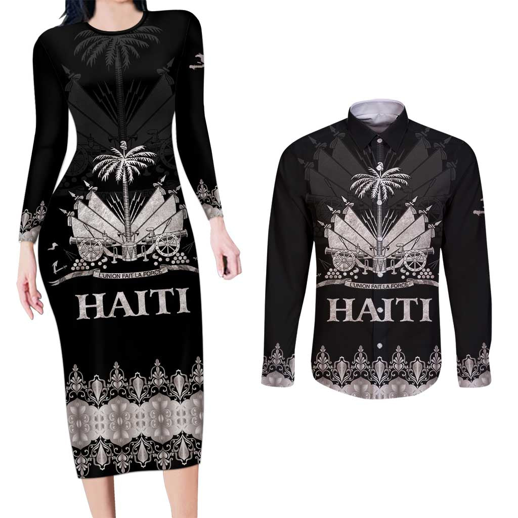 Haiti Neg Marron Silver Couples Matching Long Sleeve Bodycon Dress and Long Sleeve Button Shirt Hope is Nothing Without Action LT01 Silver - Polynesian Pride
