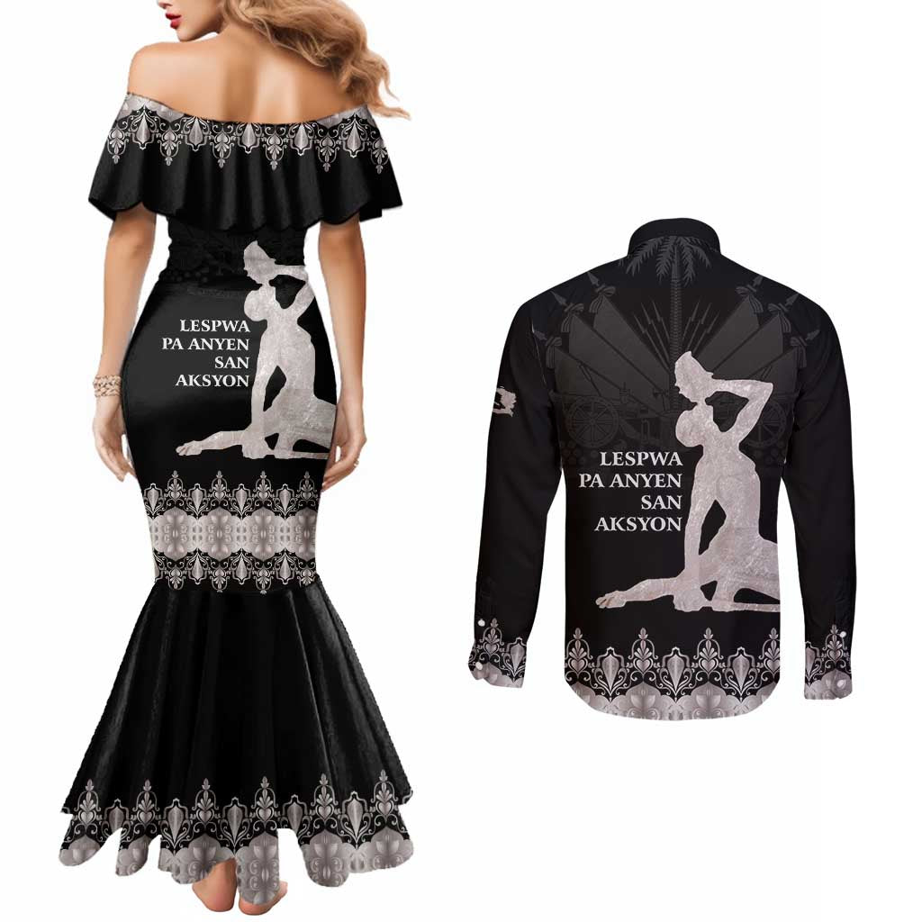 Haiti Neg Marron Silver Couples Matching Mermaid Dress and Long Sleeve Button Shirt Hope is Nothing Without Action LT01 - Polynesian Pride