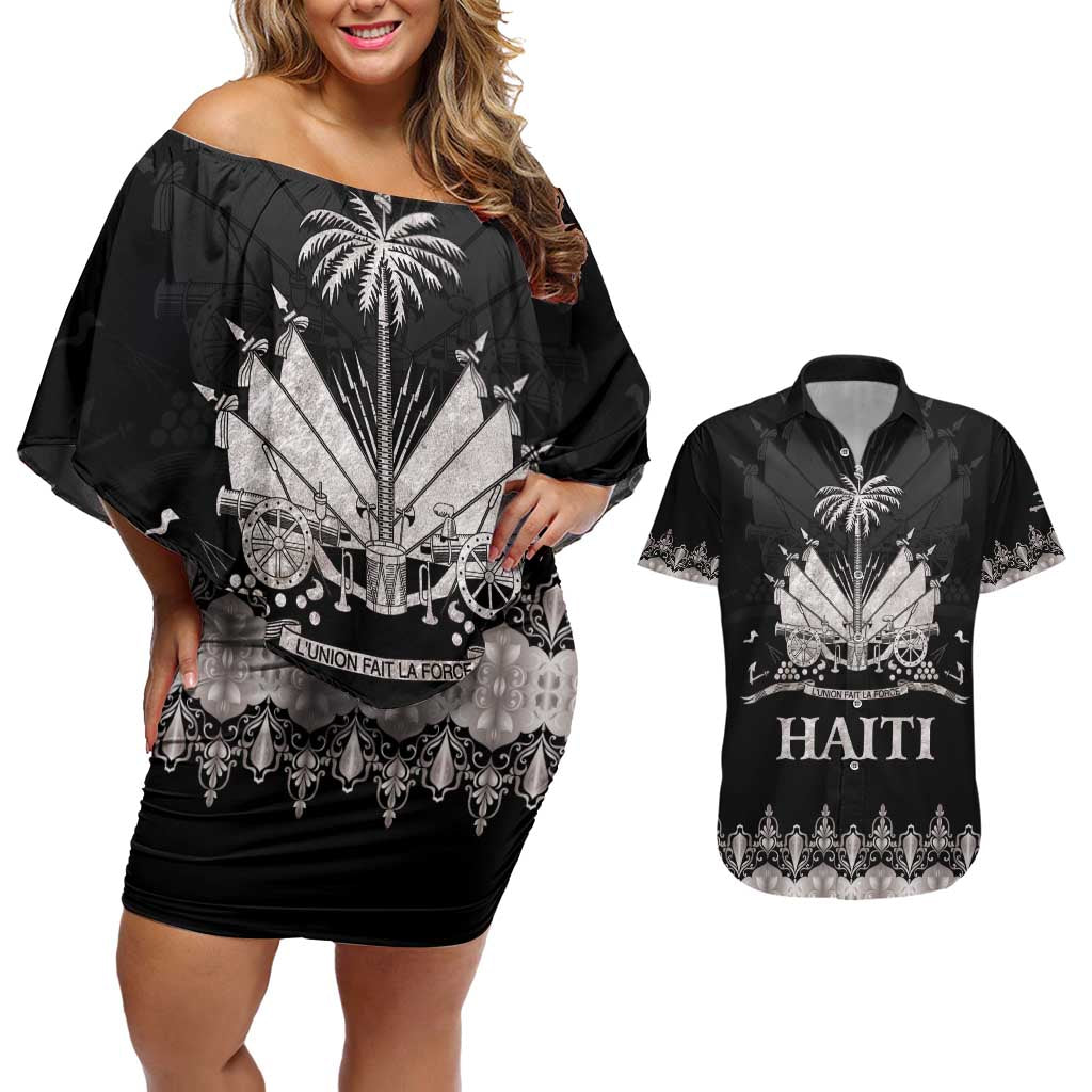 Haiti Neg Marron Silver Couples Matching Off Shoulder Short Dress and Hawaiian Shirt Hope is Nothing Without Action LT01 Silver - Polynesian Pride