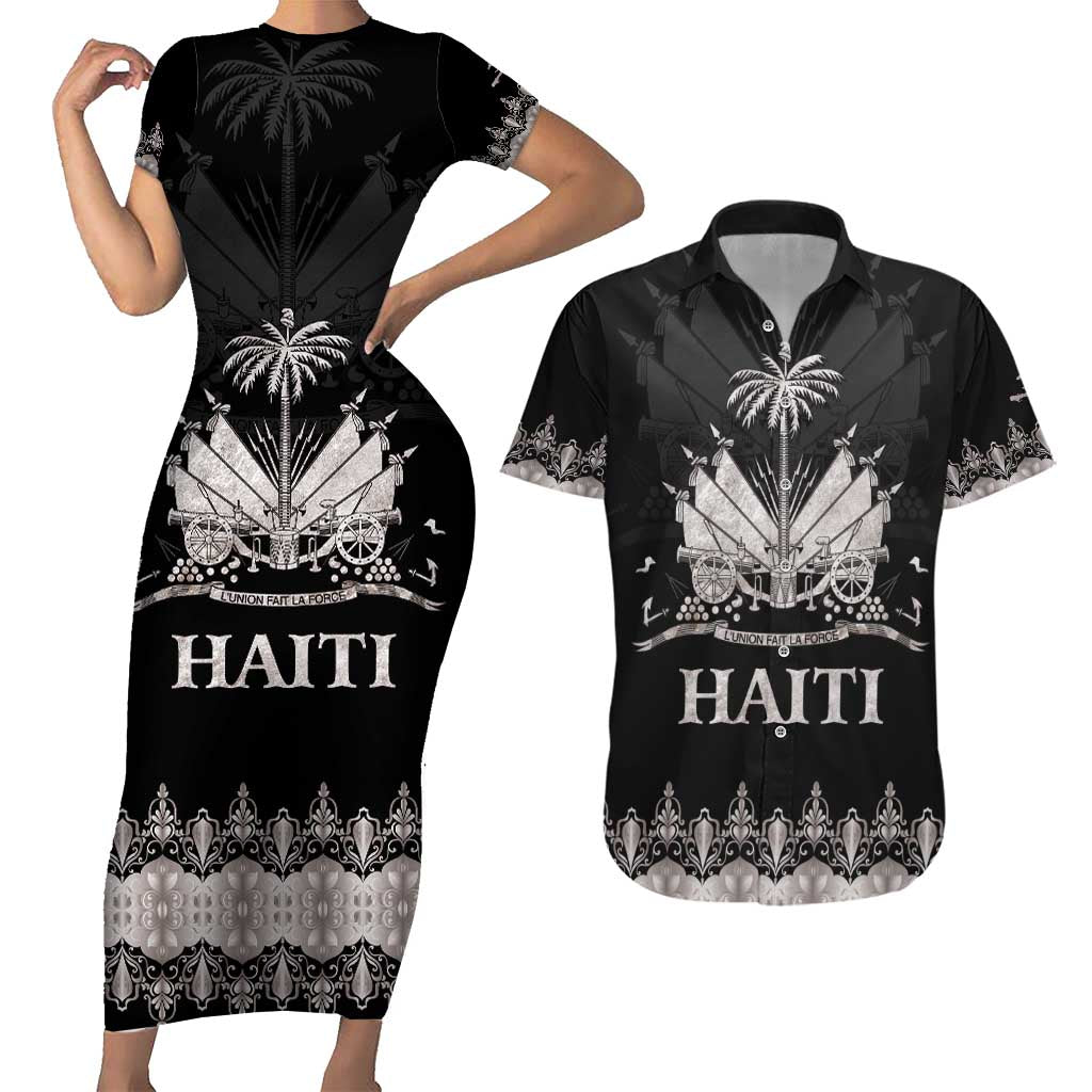 Haiti Neg Marron Silver Couples Matching Short Sleeve Bodycon Dress and Hawaiian Shirt Hope is Nothing Without Action LT01 Silver - Polynesian Pride
