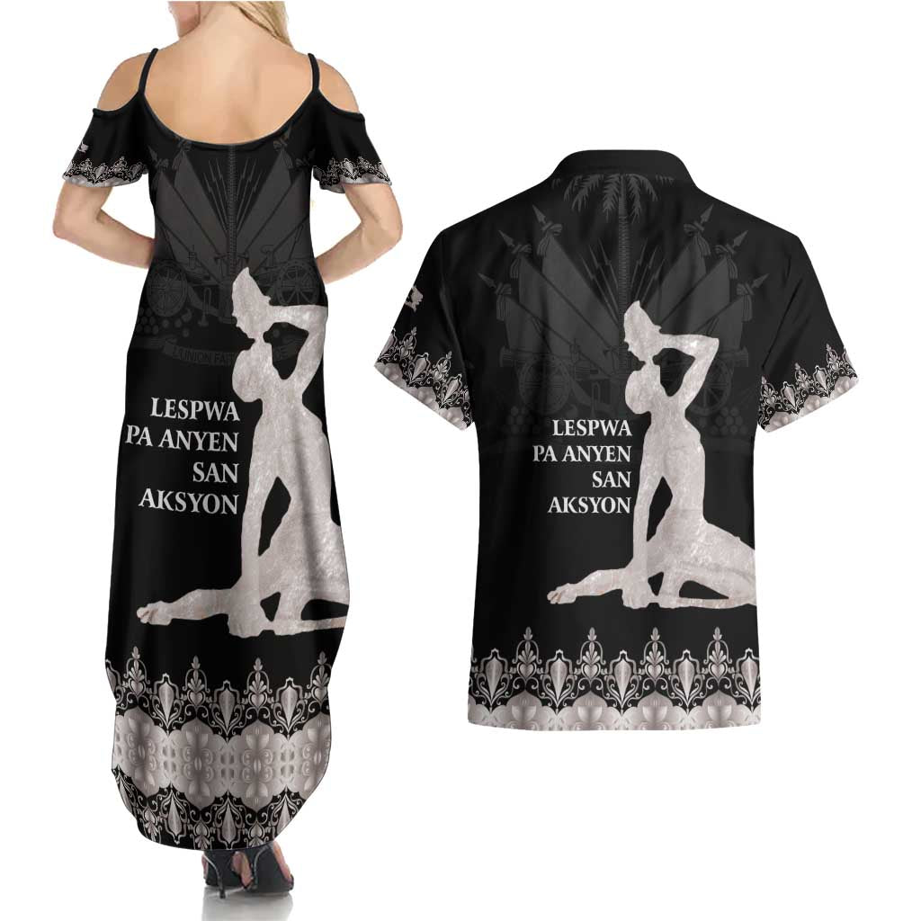 Haiti Neg Marron Silver Couples Matching Summer Maxi Dress and Hawaiian Shirt Hope is Nothing Without Action LT01 - Polynesian Pride