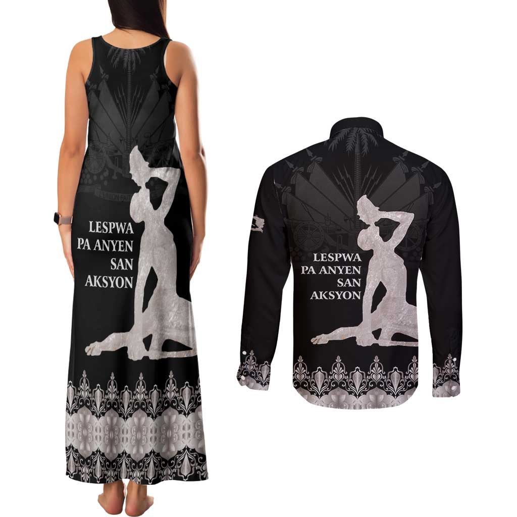 Haiti Neg Marron Silver Couples Matching Tank Maxi Dress and Long Sleeve Button Shirt Hope is Nothing Without Action LT01 - Polynesian Pride