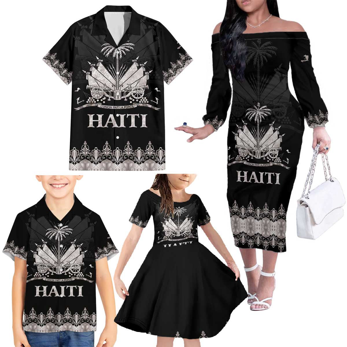 Haiti Neg Marron Silver Family Matching Off The Shoulder Long Sleeve Dress and Hawaiian Shirt Hope is Nothing Without Action