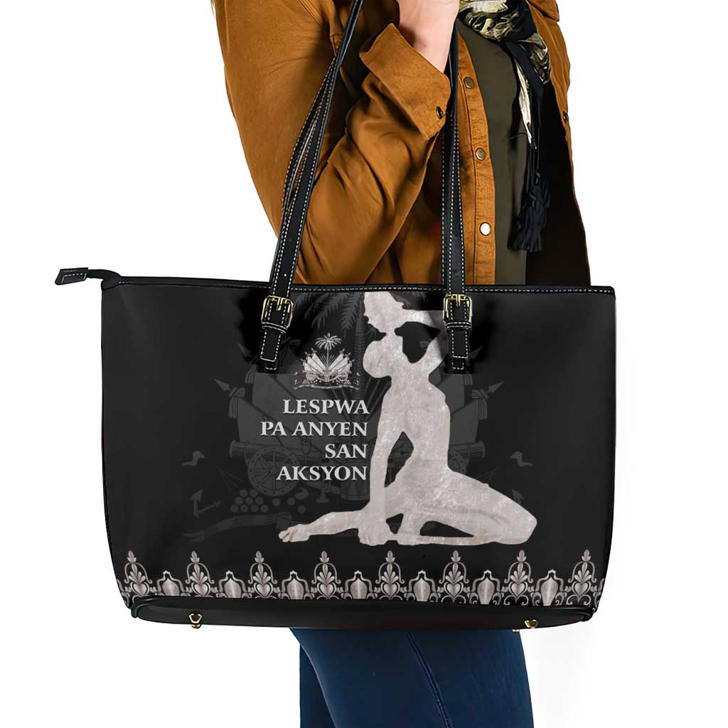 Haiti Neg Marron Silver Leather Tote Bag Hope is Nothing Without Action LT01 - Polynesian Pride