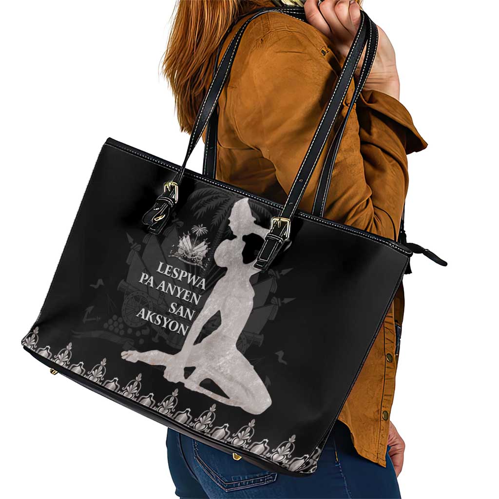 Haiti Neg Marron Silver Leather Tote Bag Hope is Nothing Without Action LT01 - Polynesian Pride