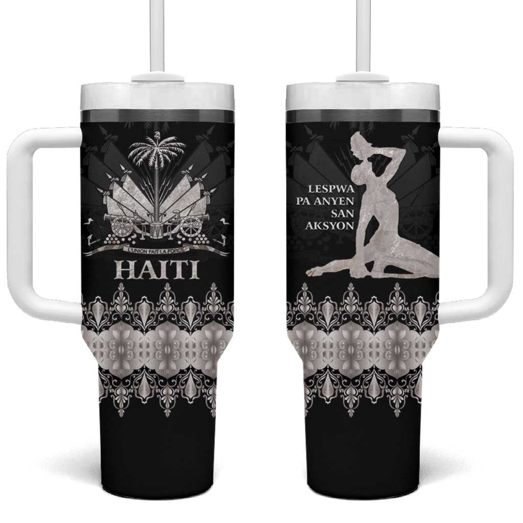 Haiti Neg Marron Silver Tumbler With Handle Hope is Nothing Without Action LT01 One Size: 40 oz Silver - Polynesian Pride