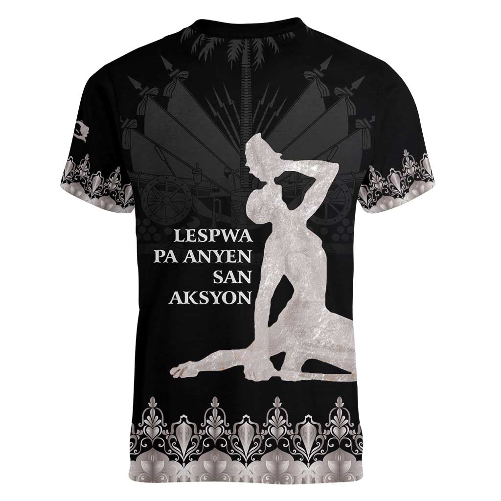 Haiti Neg Marron Silver Women V-Neck T-Shirt Hope is Nothing Without Action LT01 - Polynesian Pride