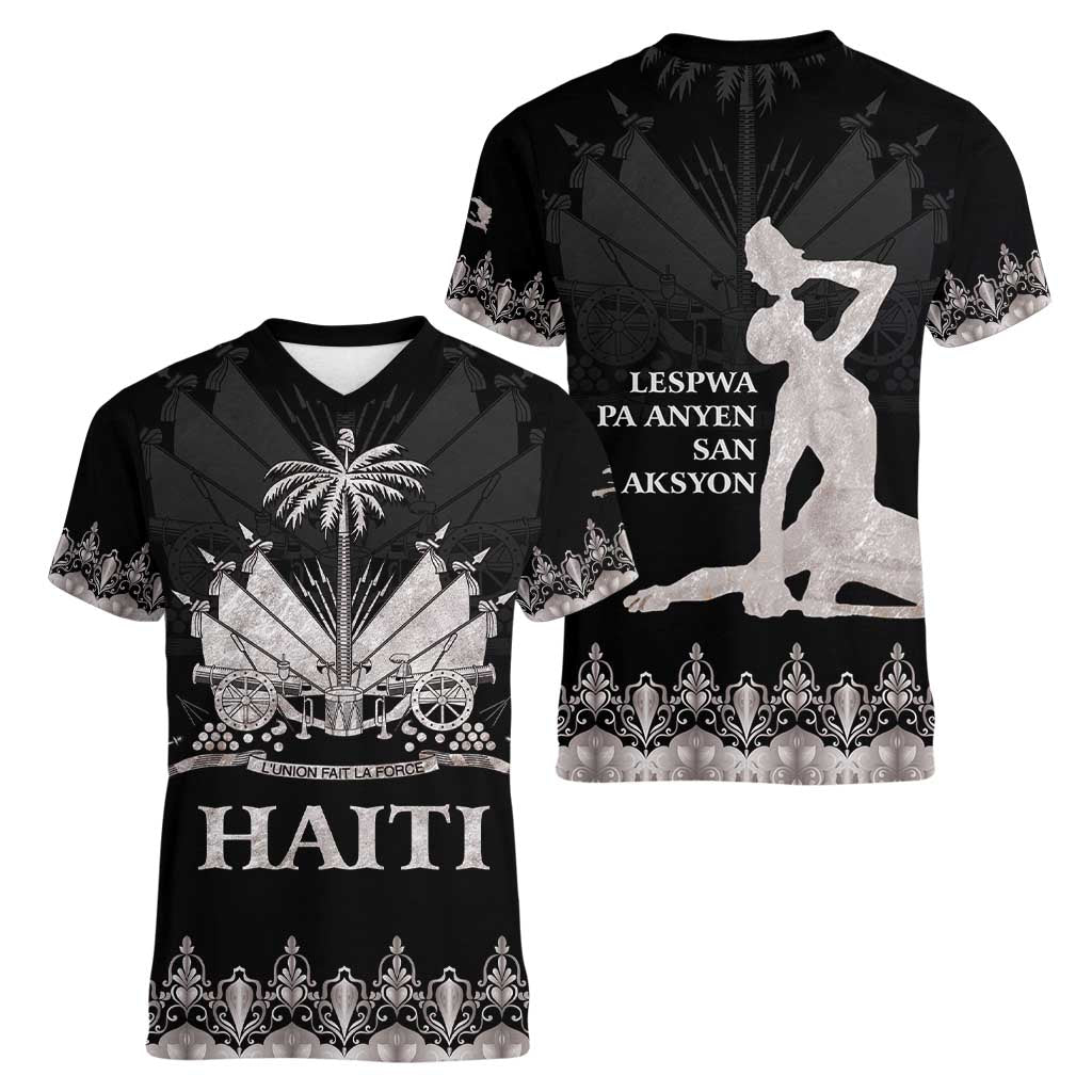 Haiti Neg Marron Silver Women V-Neck T-Shirt Hope is Nothing Without Action LT01 - Polynesian Pride
