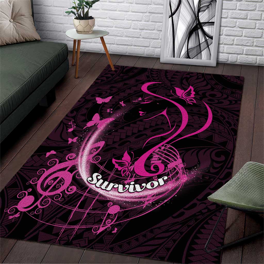 Survivor Melody Pink Area Rug Breast Cancer Polynesian Pattern