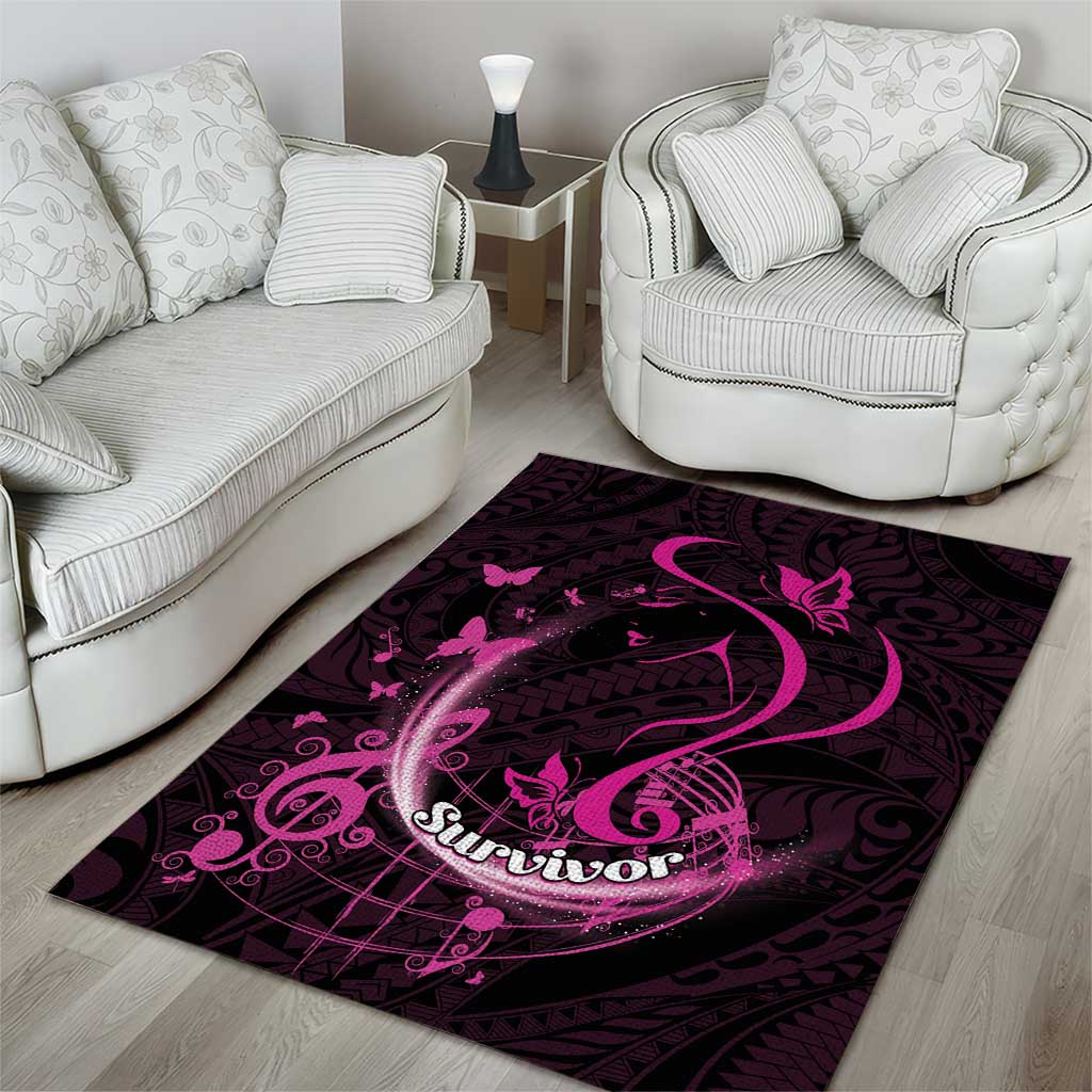 Survivor Melody Pink Area Rug Breast Cancer Polynesian Pattern