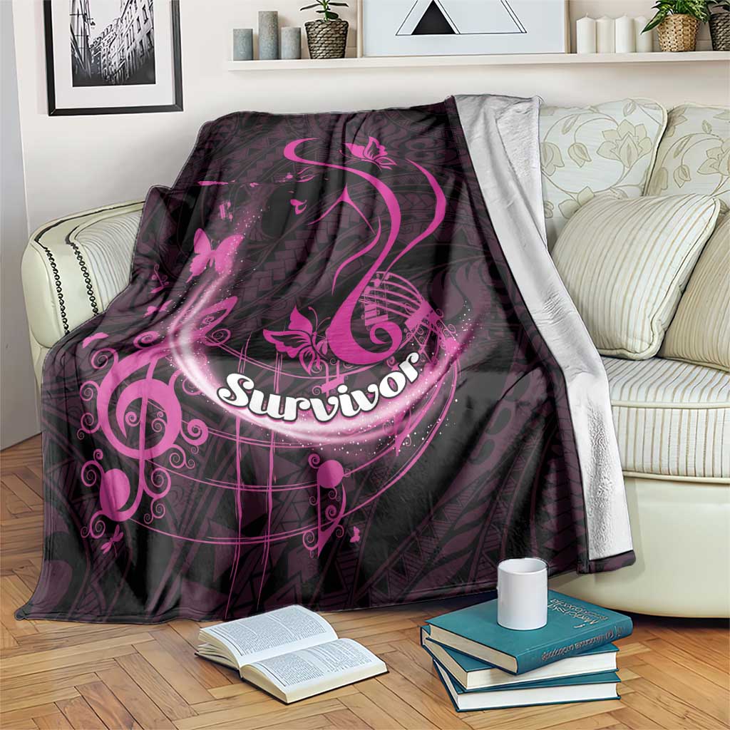 Survivor Melody Pink Blanket Breast Cancer Polynesian Pattern