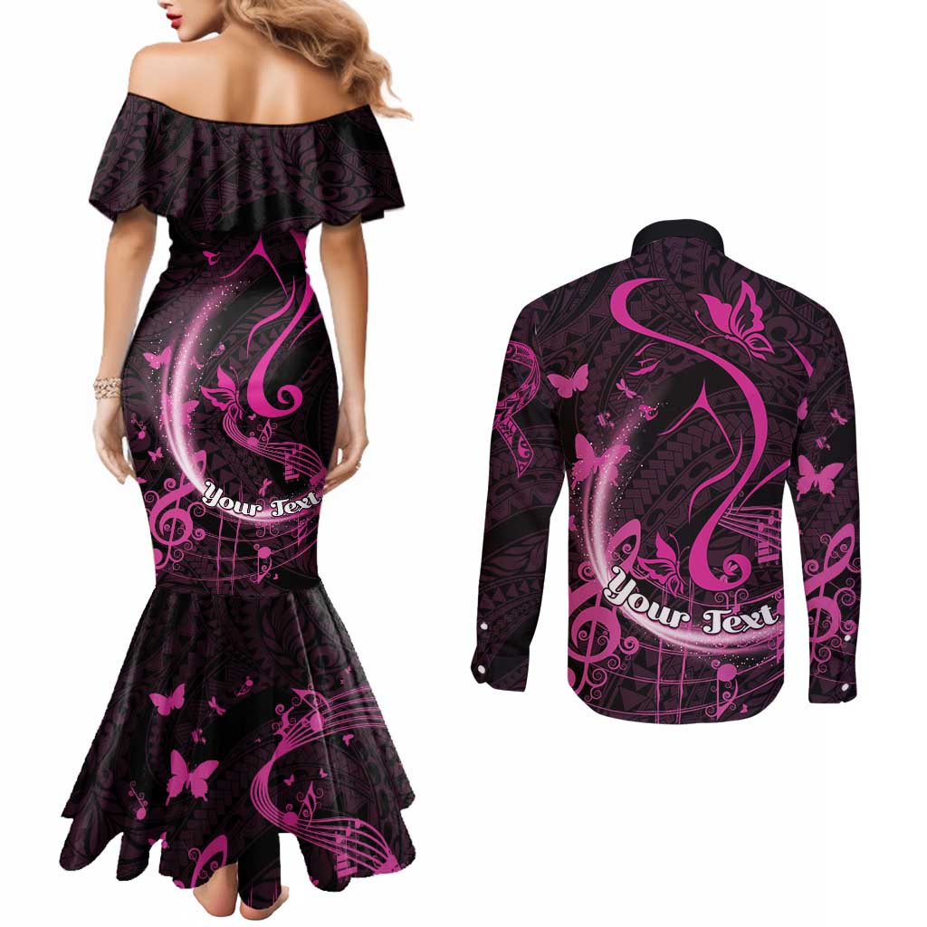 Personalised Survivor Melody Pink Couples Matching Mermaid Dress and Long Sleeve Button Shirt Breast Cancer Polynesian Pattern LT01 - Polynesian Pride