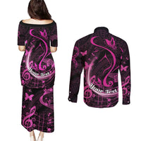 Personalised Survivor Melody Pink Couples Matching Puletasi and Long Sleeve Button Shirt Breast Cancer Polynesian Pattern LT01 - Polynesian Pride