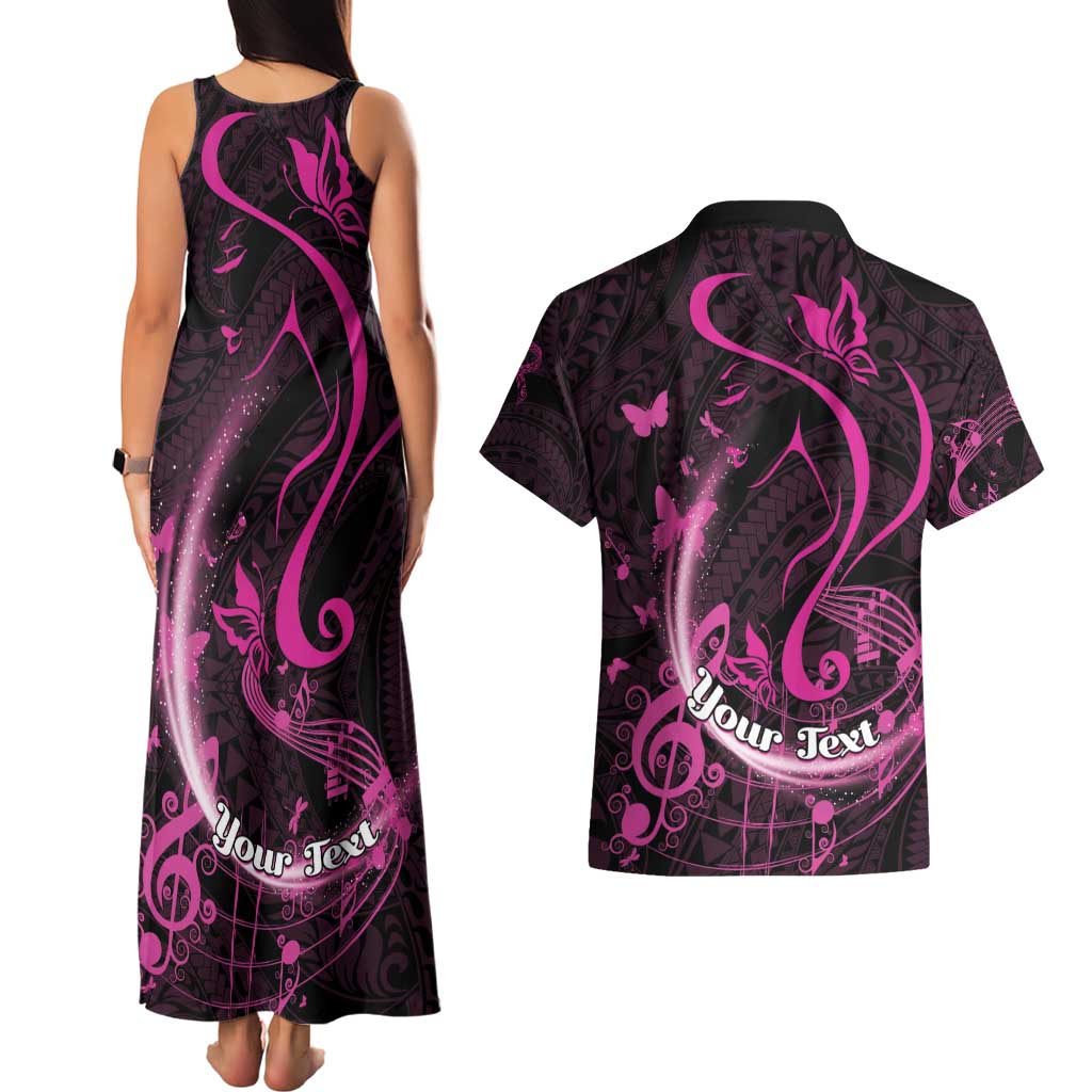 Personalised Survivor Melody Pink Couples Matching Tank Maxi Dress and Hawaiian Shirt Breast Cancer Polynesian Pattern LT01 - Polynesian Pride