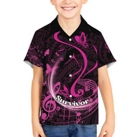 Personalised Survivor Melody Pink Family Matching Off The Shoulder Long Sleeve Dress and Hawaiian Shirt Breast Cancer Polynesian Pattern