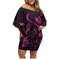 Personalised Survivor Melody Pink Family Matching Off Shoulder Short Dress and Hawaiian Shirt Breast Cancer Polynesian Pattern