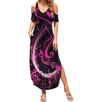 Personalised Survivor Melody Pink Family Matching Summer Maxi Dress and Hawaiian Shirt Breast Cancer Polynesian Pattern