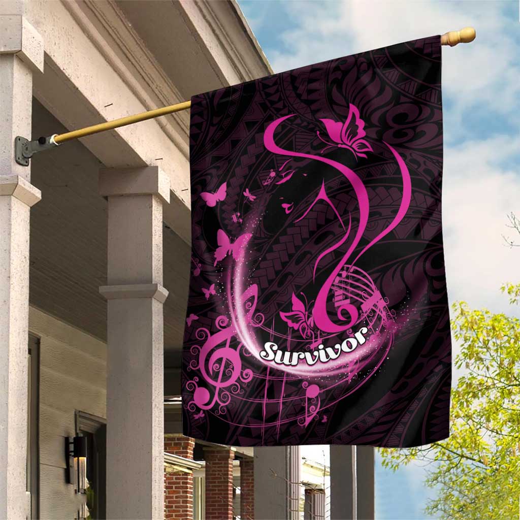 Survivor Melody Pink Garden Flag Breast Cancer Polynesian Pattern