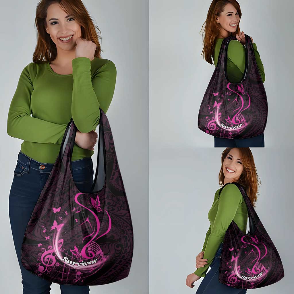 Survivor Melody Pink Grocery Bag Breast Cancer Polynesian Pattern