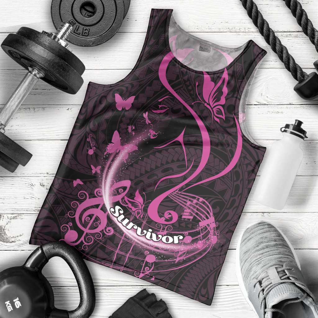 Personalised Survivor Melody Pink Men Tank Top Breast Cancer Polynesian Pattern LT01 - Polynesian Pride