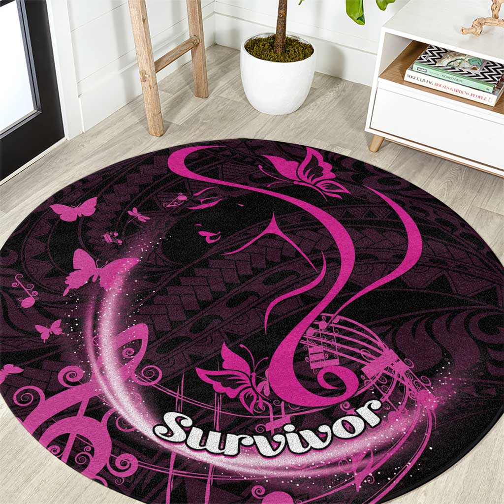 Survivor Melody Pink Round Carpet Breast Cancer Polynesian Pattern