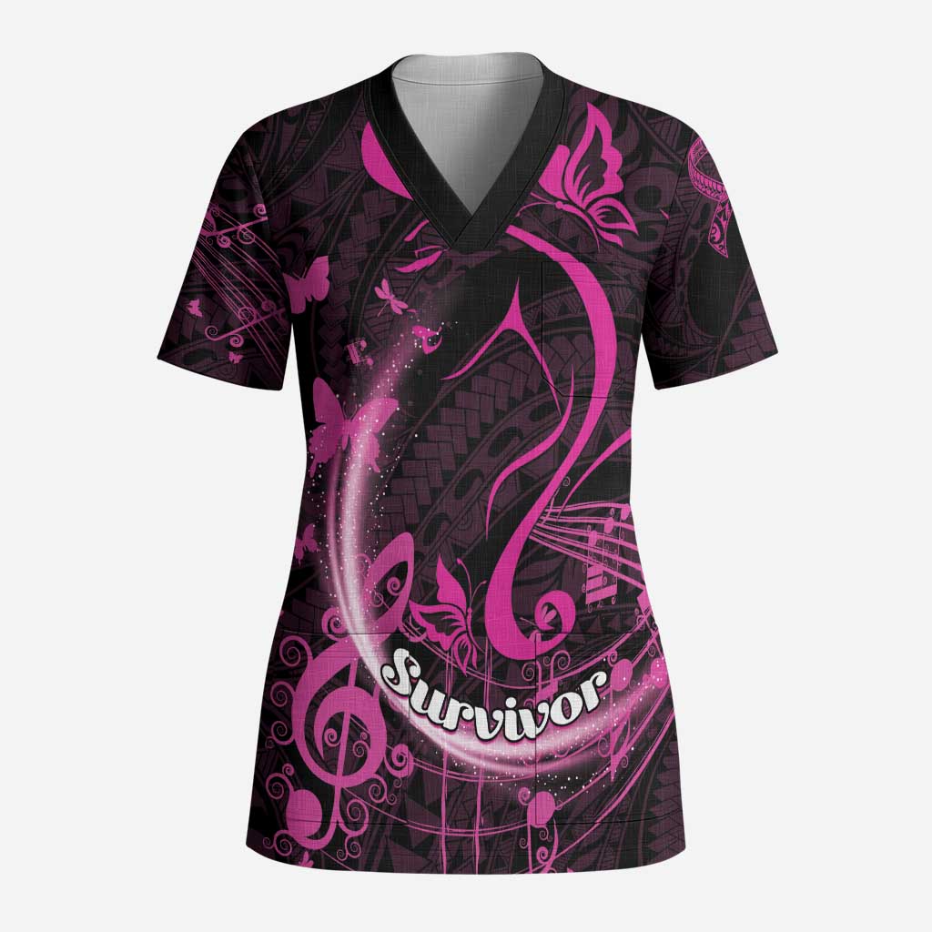 Personalised Survivor Melody Pink Scrub Top Breast Cancer Polynesian Pattern LT01 Adult Pink - Polynesian Pride