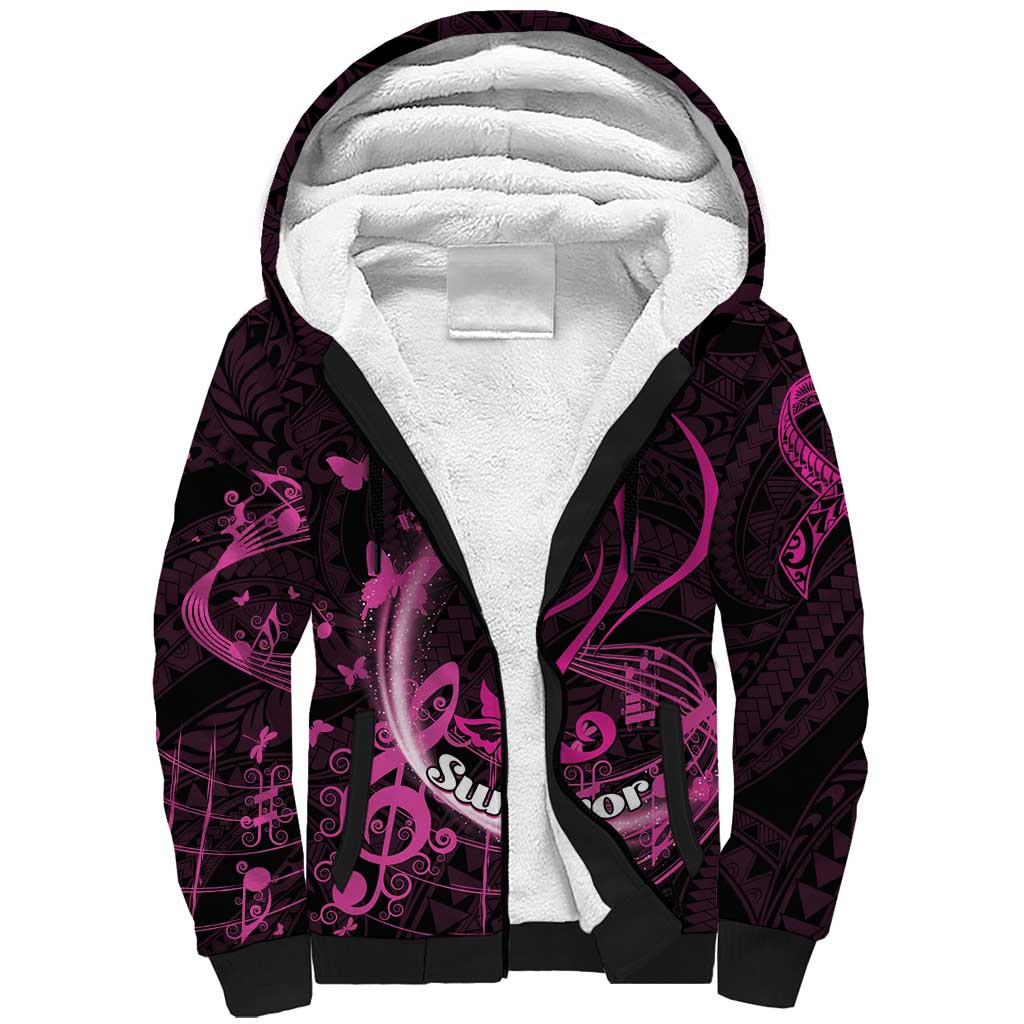 Personalised Survivor Melody Pink Sherpa Hoodie Breast Cancer Polynesian Pattern LT01 Unisex Pink - Polynesian Pride