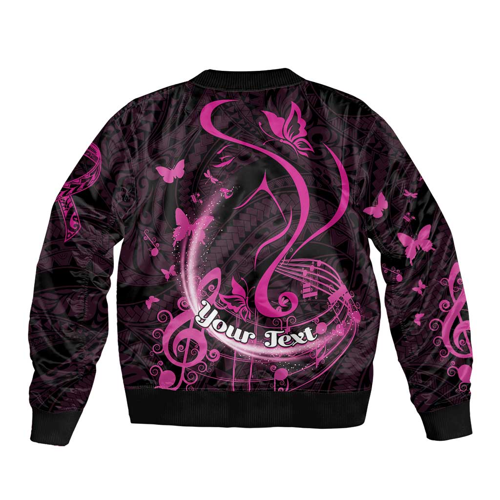 Personalised Survivor Melody Pink Sleeve Zip Bomber Jacket Breast Cancer Polynesian Pattern
