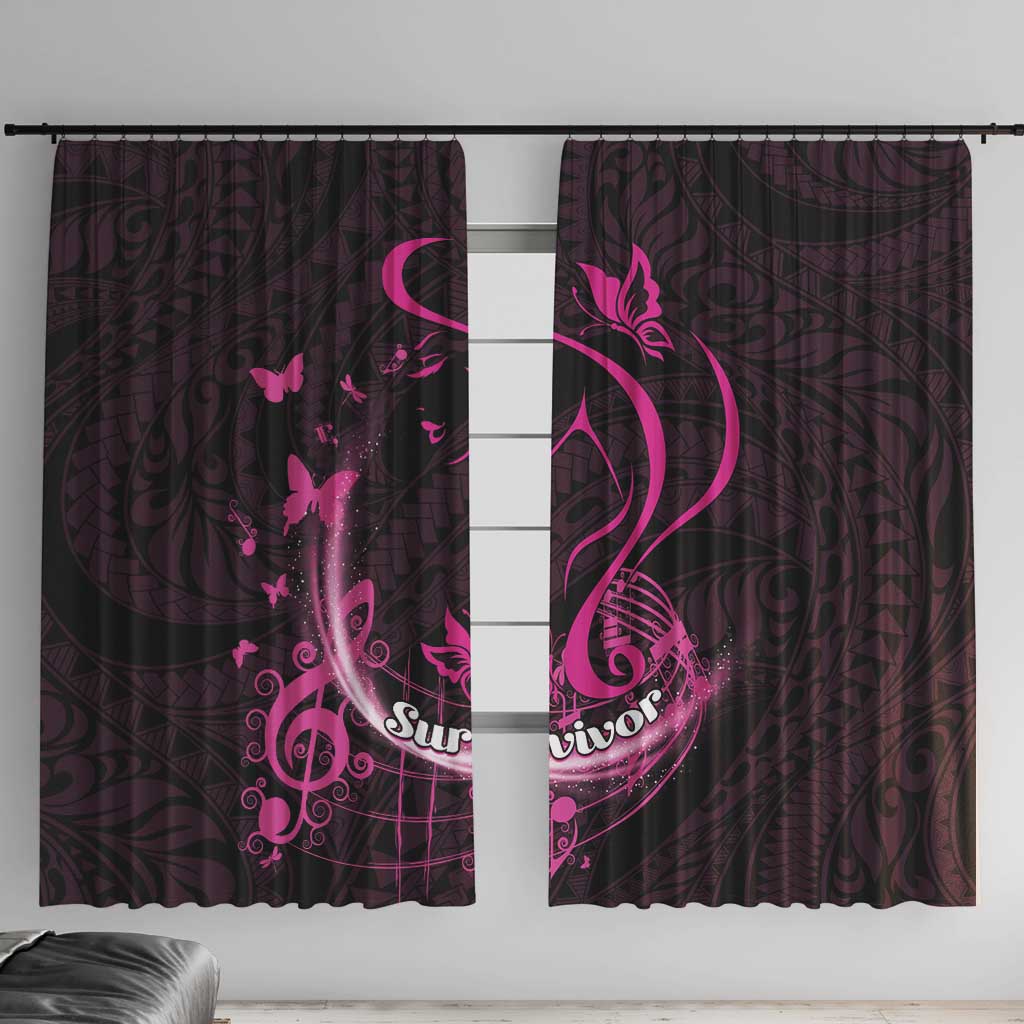 Survivor Melody Pink Window Curtain Breast Cancer Polynesian Pattern LT01 With Hooks Pink - Polynesian Pride