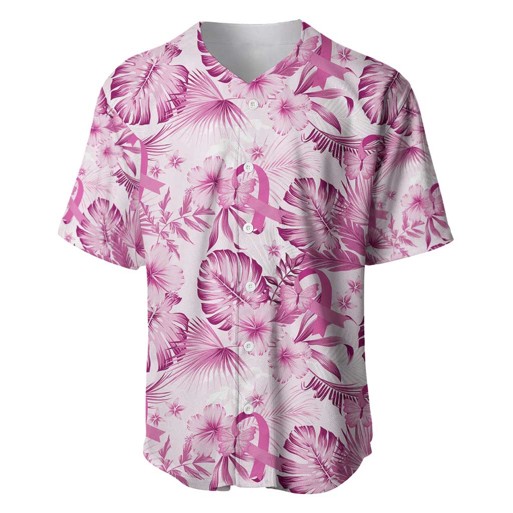 Pink Ribbon Hibiscus Tropical Pattern Baseball Jersey Breast Cancer