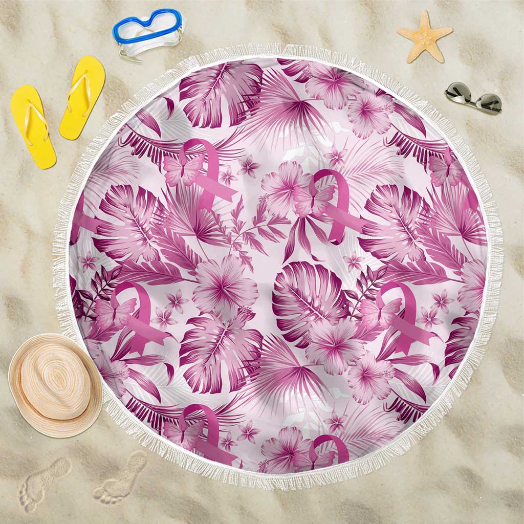 Pink Ribbon Hibiscus Tropical Pattern Beach Blanket Breast Cancer LT01 One Size 150cm Pink - Polynesian Pride