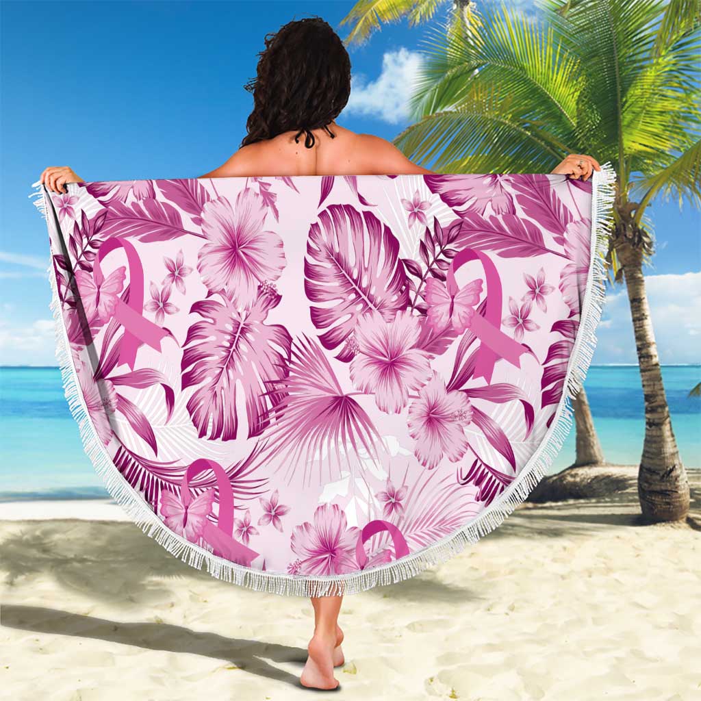 Pink Ribbon Hibiscus Tropical Pattern Beach Blanket Breast Cancer LT01 - Polynesian Pride