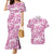 Pink Ribbon Hibiscus Tropical Pattern Couples Matching Mermaid Dress and Hawaiian Shirt Breast Cancer