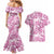 Pink Ribbon Hibiscus Tropical Pattern Couples Matching Mermaid Dress and Hawaiian Shirt Breast Cancer