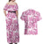 Pink Ribbon Hibiscus Tropical Pattern Couples Matching Off Shoulder Maxi Dress and Hawaiian Shirt Breast Cancer