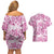 Pink Ribbon Hibiscus Tropical Pattern Couples Matching Off Shoulder Short Dress and Hawaiian Shirt Breast Cancer