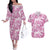 Pink Ribbon Hibiscus Tropical Pattern Couples Matching Off The Shoulder Long Sleeve Dress and Hawaiian Shirt Breast Cancer