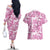 Pink Ribbon Hibiscus Tropical Pattern Couples Matching Off The Shoulder Long Sleeve Dress and Hawaiian Shirt Breast Cancer