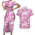 Pink Ribbon Hibiscus Tropical Pattern Couples Matching Short Sleeve Bodycon Dress and Hawaiian Shirt Breast Cancer