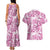 Pink Ribbon Hibiscus Tropical Pattern Couples Matching Tank Maxi Dress and Hawaiian Shirt Breast Cancer