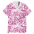 Pink Ribbon Hibiscus Tropical Pattern Family Matching Long Sleeve Bodycon Dress and Hawaiian Shirt Breast Cancer