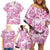 Pink Ribbon Hibiscus Tropical Pattern Family Matching Off Shoulder Short Dress and Hawaiian Shirt Breast Cancer